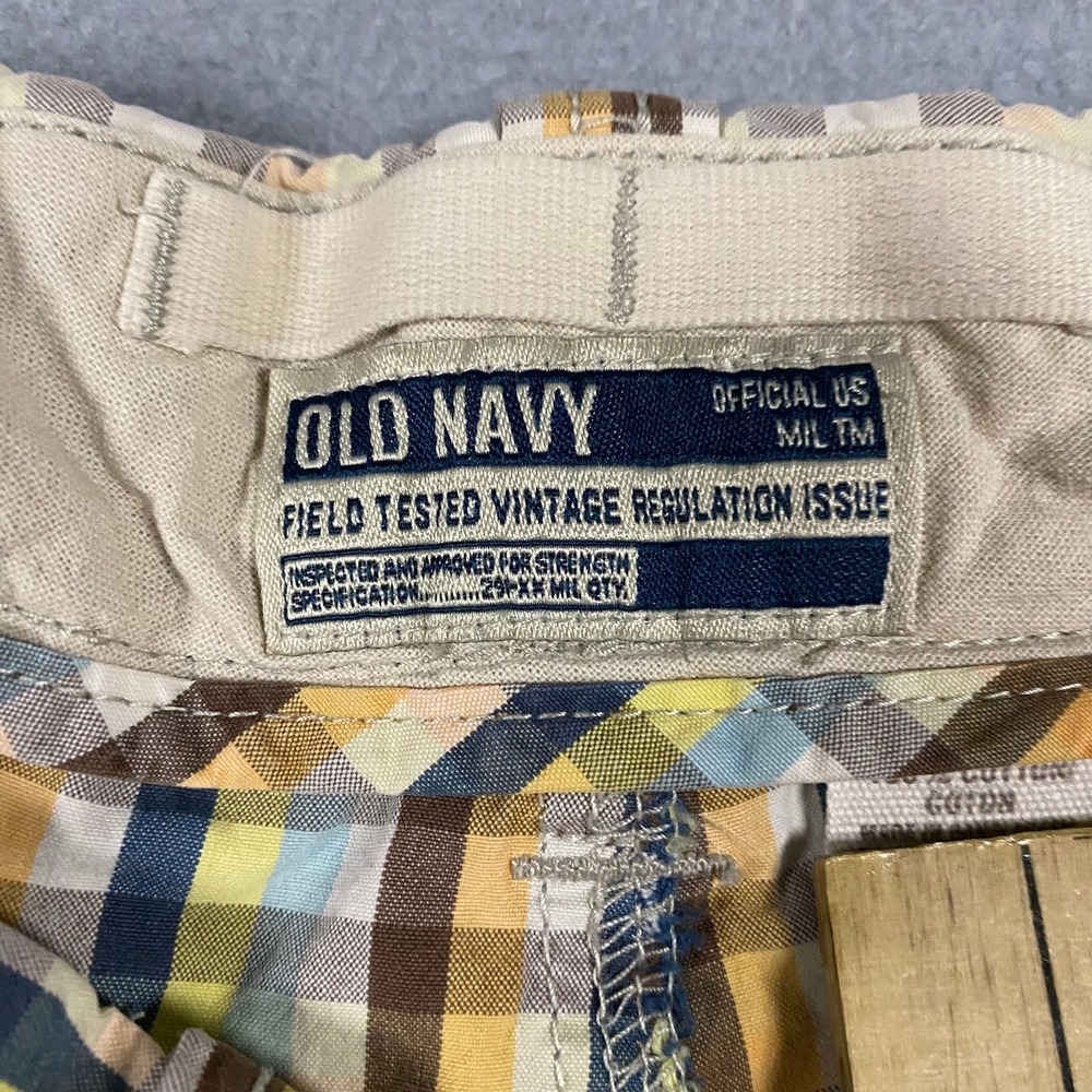 Vintage Old Navy Mens 36 Plaid Shorts Multicolor‎ Gingham Yellow Blue Cotton - Picture 5 of 11